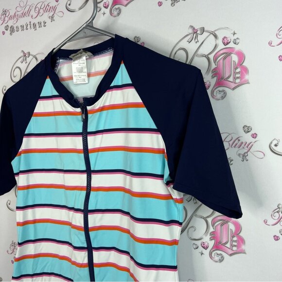 Tommy Bahama rash guard swim shirt zip up stripes Multicolor Striped Zip-Up - Picture 3 of 10